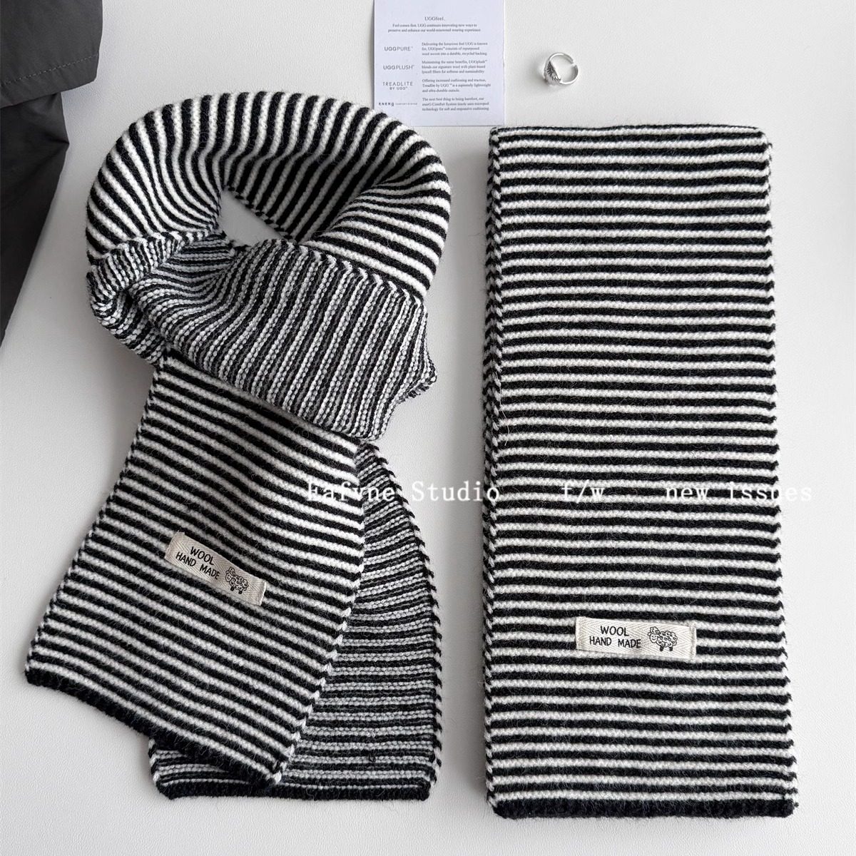 Black and white scarf color matching high-end handmade knitted