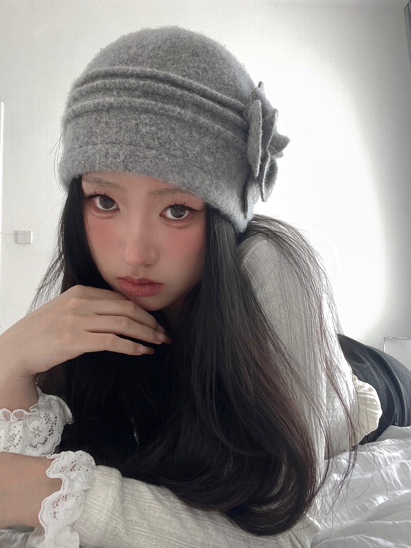 全羊毛复古时尚玫瑰花保暖质感小众设计款大头帽渔夫帽百搭礼帽