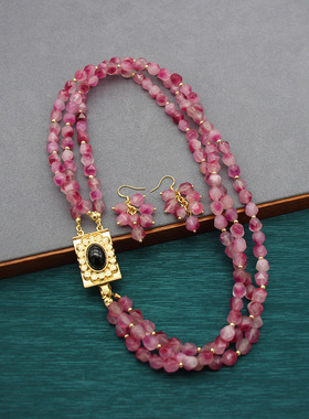 中古多层扭扭链石榴籽切面原石意大利老奶奶项链小众复古春夏项链