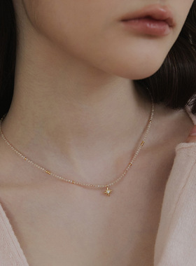 日韩小众设计时尚简约优雅香槟锆石珠闪耀星星吊坠气质项链锁骨链