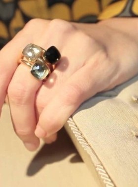 欧美饰品 个性潮人时尚靓丽简约彩色方糖水晶明星同款玫瑰金戒指