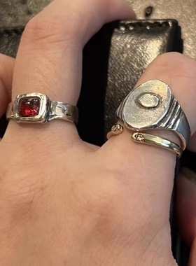 银色做旧复古不规则叠戴金属戒指