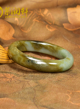 紫润轩新疆和田玉手镯籽料糖青白聚黑皮55MM肥厚哑光原籽传家级