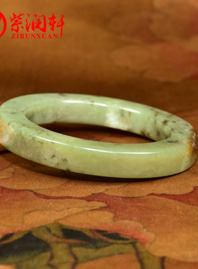 和田玉籽料暖青手镯聚红沁皮方条