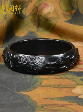 紫润轩新疆和田玉籽料手镯莲花