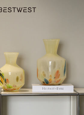 Best west 中古芬顿玉质琥珀玻璃花瓶样板房客厅家居摆件琉璃
