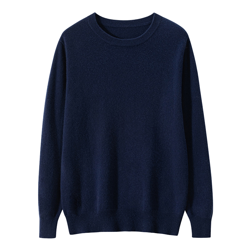 秋冬新款圆领100%纯山羊绒衫男士商务休闲宽松保暖针织打底毛衣 - 图3