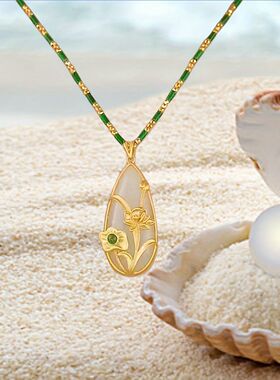 水滴形吊坠项链女荷叶复古时尚