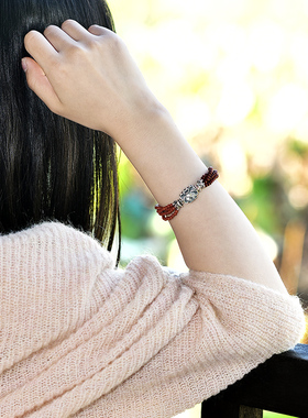 复古民族风天然南红女款纯银手链