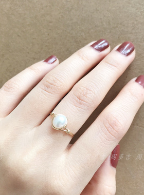 天然珍珠戒指强光鹅蛋女14k包金