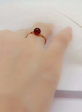 轻奢原创手工定制圆珠子蜜蜡戒指