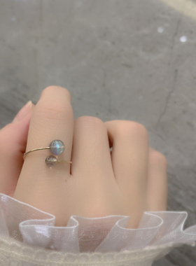 灰蓝月光石14K包金戒指