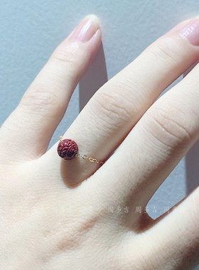 天然紫金朱砂路路通戒指原创轻奢手工定制14K包金本命年指环女