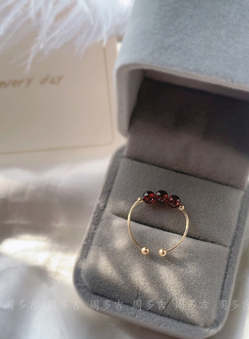 天然石榴石14K包金手工戒指