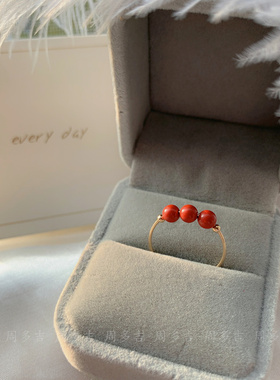 天然帝王砂朱砂14K包金戒指