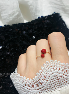 无双紫金朱砂戒指天然轻奢手工14K包金线本命年指环女开口可调节