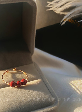 紫金朱砂戒指原创手作14K包金