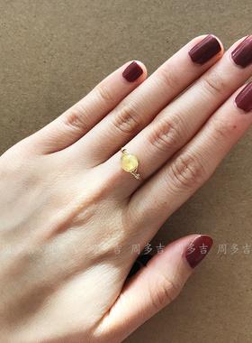 金发晶戒指天然招正财转运水晶原创手工14K包金绕线圆珠子指环女
