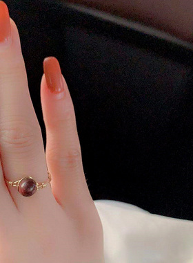 天然小叶紫檀戒指原创女14k包金