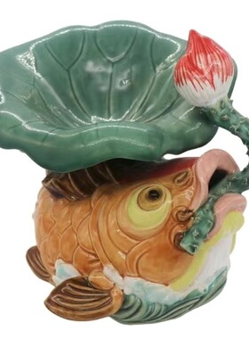 石湾公仔鲤鱼摆件入门摆件玄关钥匙收纳茶几摆件创意陶瓷艺术品