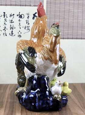 全家福鸡摆件佛山石湾陶瓷公仔人物雕塑摆件书房设计装饰新中式
