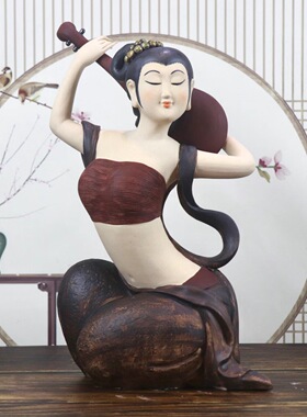 大号敦煌飞天仕女摆件石湾公仔陶瓷客厅电视柜装饰品开业送礼