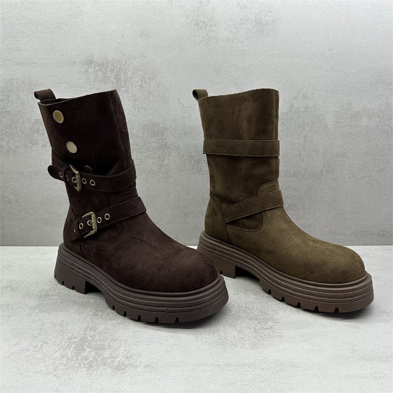 断码处理2025冬季新款女靴英伦风圆头厚底中筒加绒骑士靴舒适棉靴,淘宝优惠券,粉丝福利购,淘宝优惠卷
