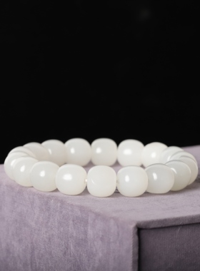 在售 新疆和田玉白玉籽料老型珠手串12*11一级白6颗原皮无瑕疵