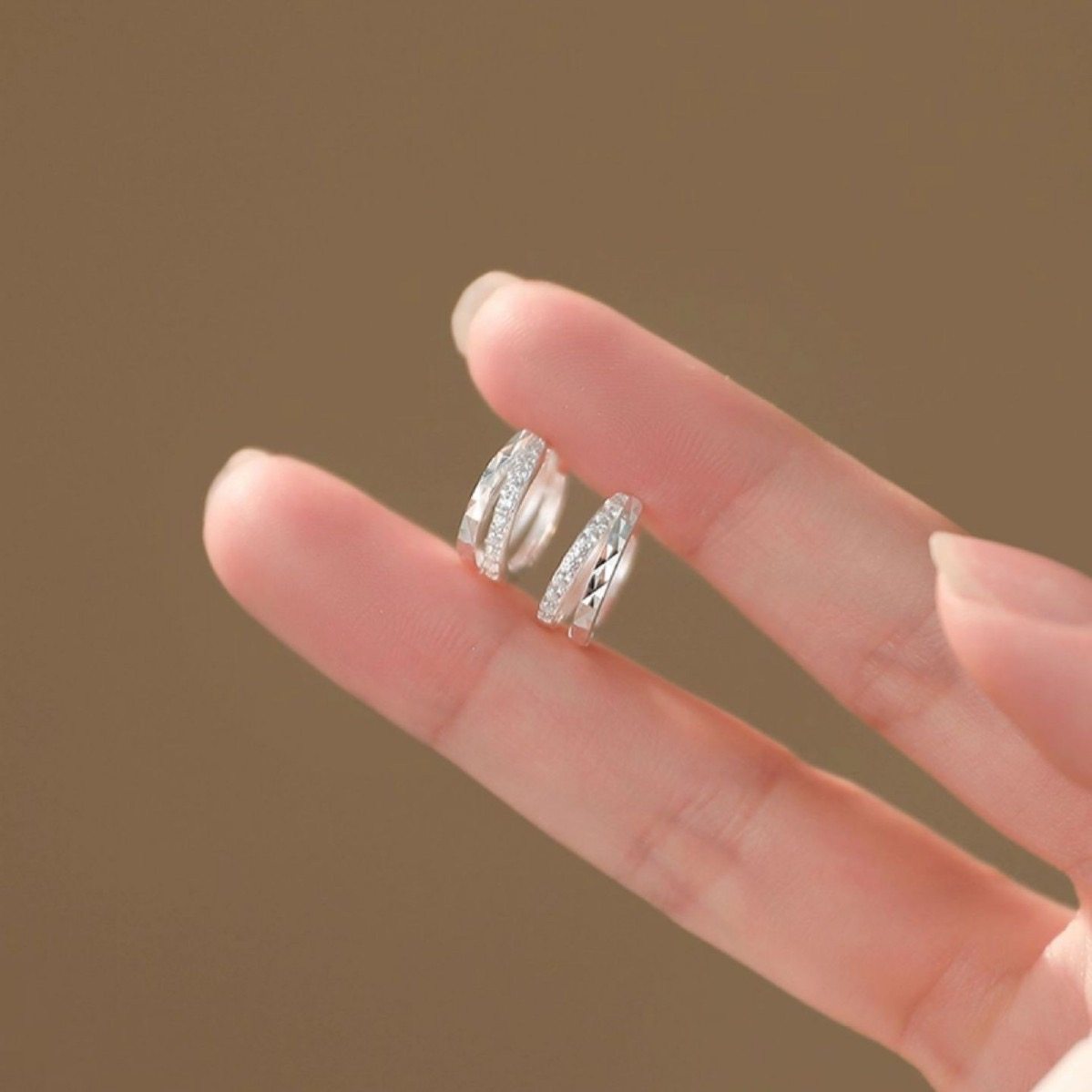 S925纯银耳环闪钻双层感高级轻奢气质百搭耳钉耳饰耳扣耳圈耳坠女,淘宝优惠券,粉丝福利购,淘宝优惠卷