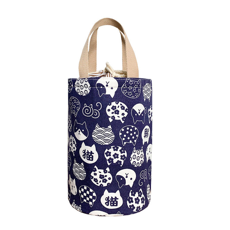 日式手提袋保温饭盒袋午餐包便当包帆布带饭学生圆桶保温桶圆形,淘宝优惠券,粉丝福利购,淘宝优惠卷