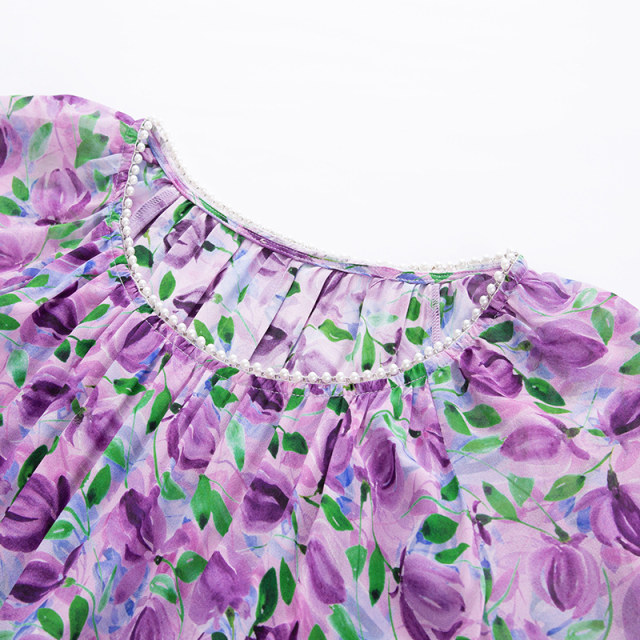 Keshang floral skirt 100 mulberry silk ແອວສູງ slimming