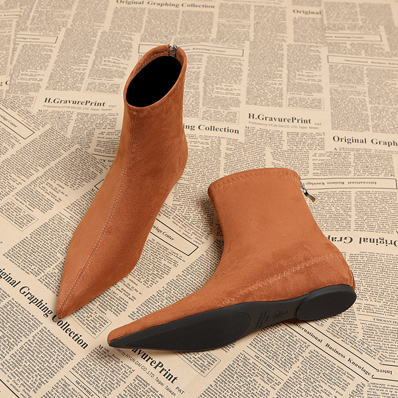 真皮内增高尖头短靴女2025秋冬新款百搭弹力布面洋气高级感瘦瘦靴,淘宝优惠券,粉丝福利购,淘宝优惠卷