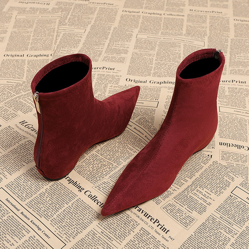 真皮内增高尖头短靴女2025秋冬新款百搭弹力布面洋气高级感瘦瘦靴,淘宝优惠券,粉丝福利购,淘宝优惠卷