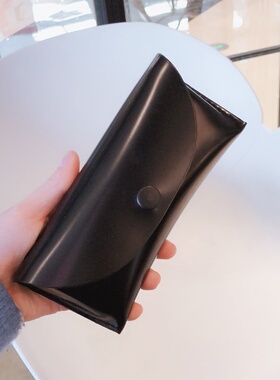 新款软皮革太阳眼镜盒大号便携简约黑色时尚男女小清新墨镜