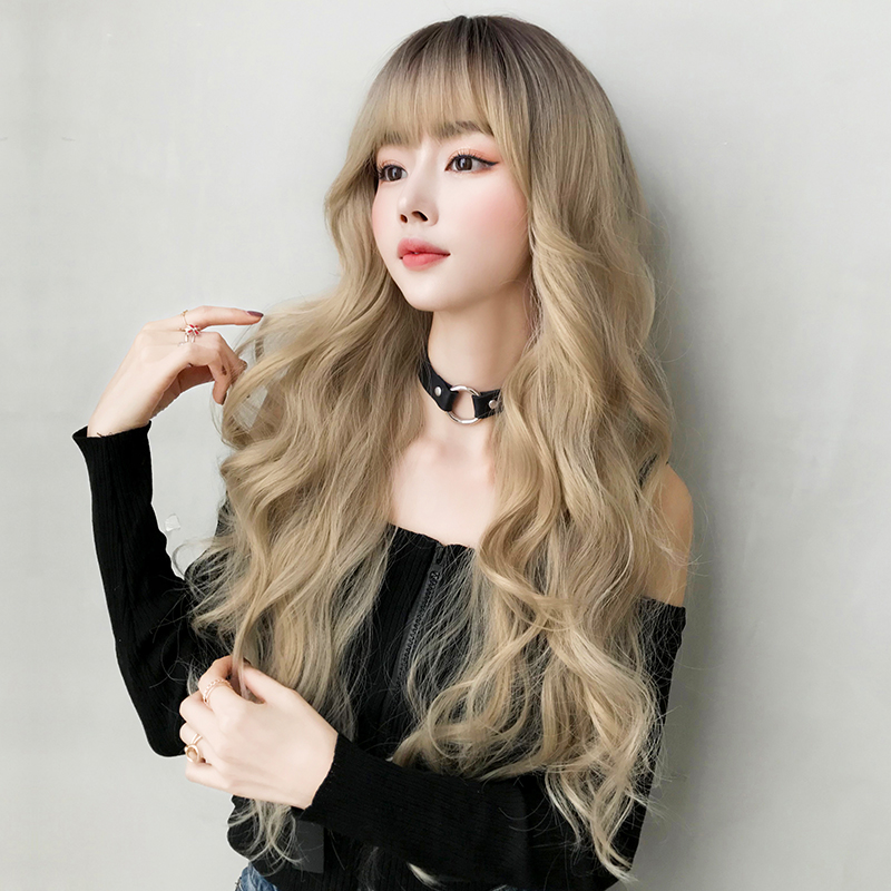 七街皇后假发旗舰店七街皇后假发女长发自然金色长卷发欧美风大波浪空气刘海全头套1