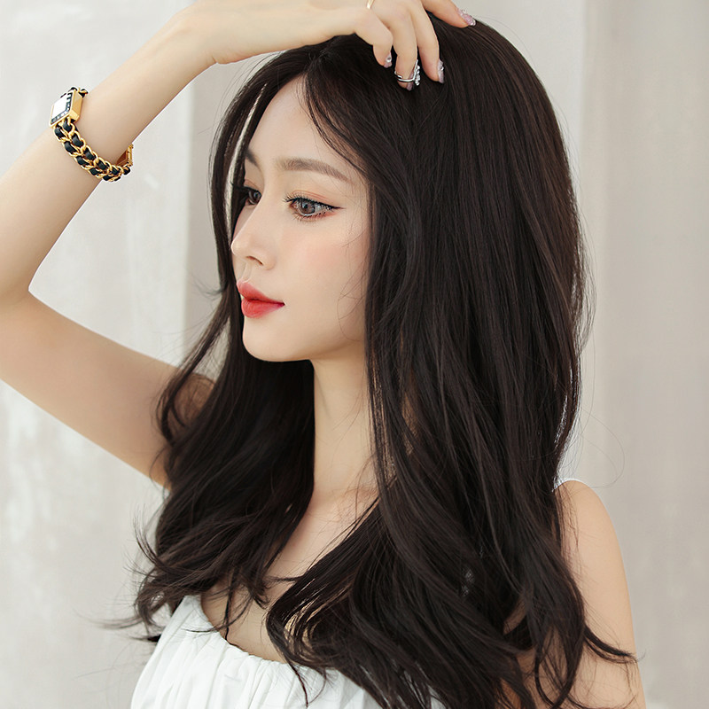 中分假发女卷发手织前蕾丝八字无刘海仿真发韩式自然全头套中长发_虎窝淘