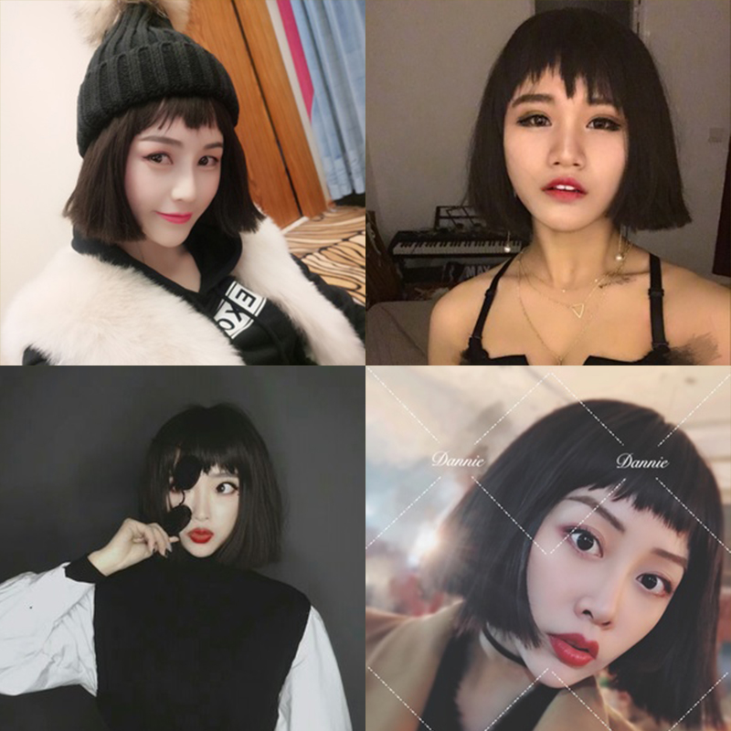 七街皇后假发旗舰店假发女短发短卷发网红齐刘海圆脸狗啃刘海蓬松自然韩国修脸bobo头2