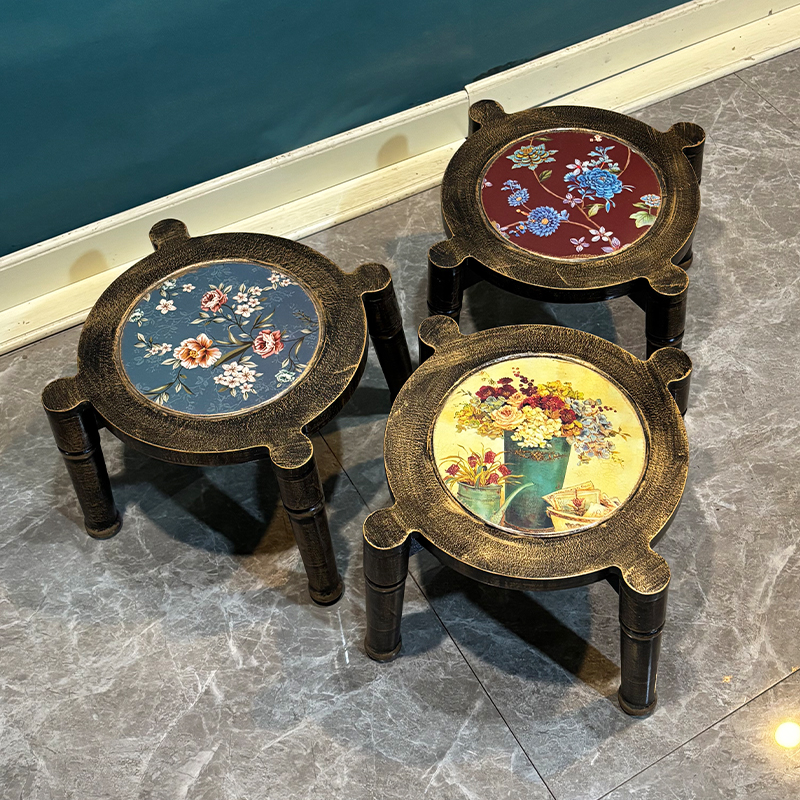 美式重叠凳子客厅家用时尚创意小圆凳可爱换鞋凳茶几板凳实木矮凳 - 图2