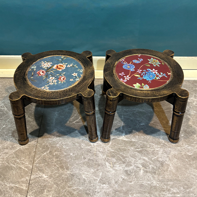 美式重叠凳子客厅家用时尚创意小圆凳可爱换鞋凳茶几板凳实木矮凳 - 图1