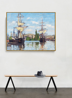 莫奈油画海船客厅原版包邮成品
