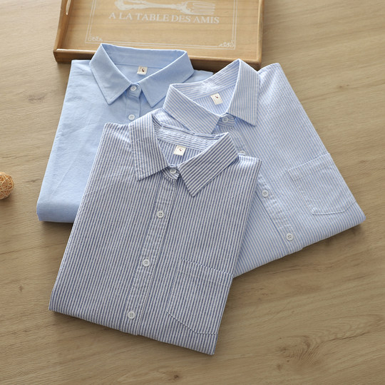 Literary and fresh loose cotton shirt for women long sleeves autumn