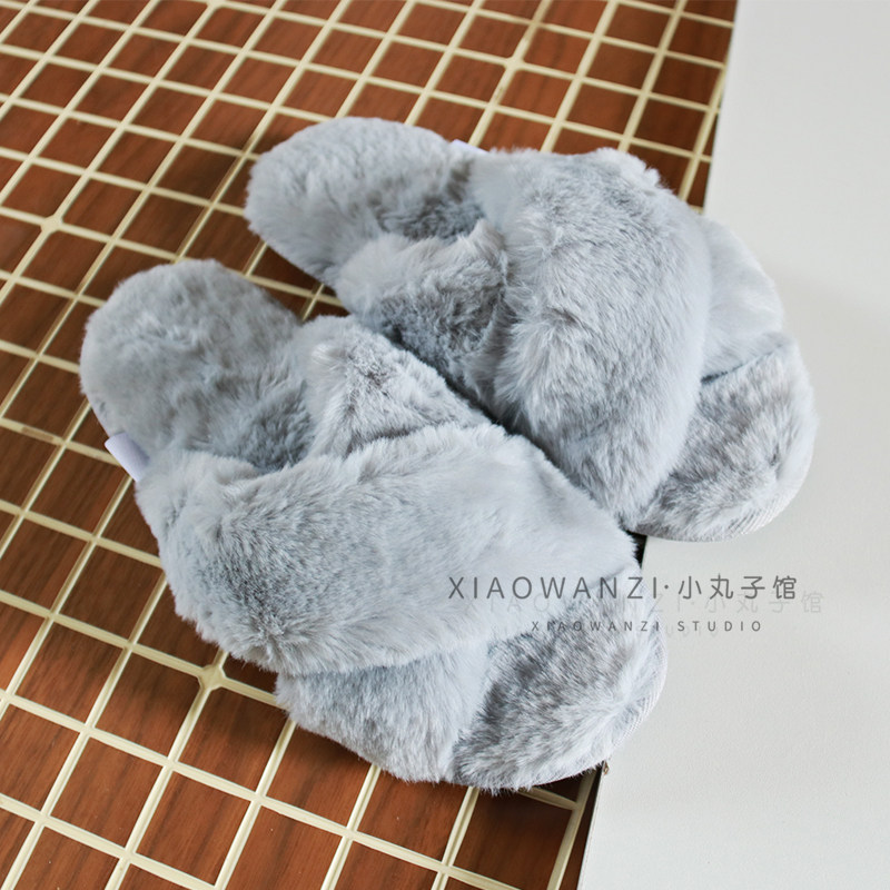 出口美国保真原单毛毛拖鞋鞋室内地板鞋秋冬交叉女士拖鞋家居鞋女,淘宝优惠券,粉丝福利购,淘宝优惠卷