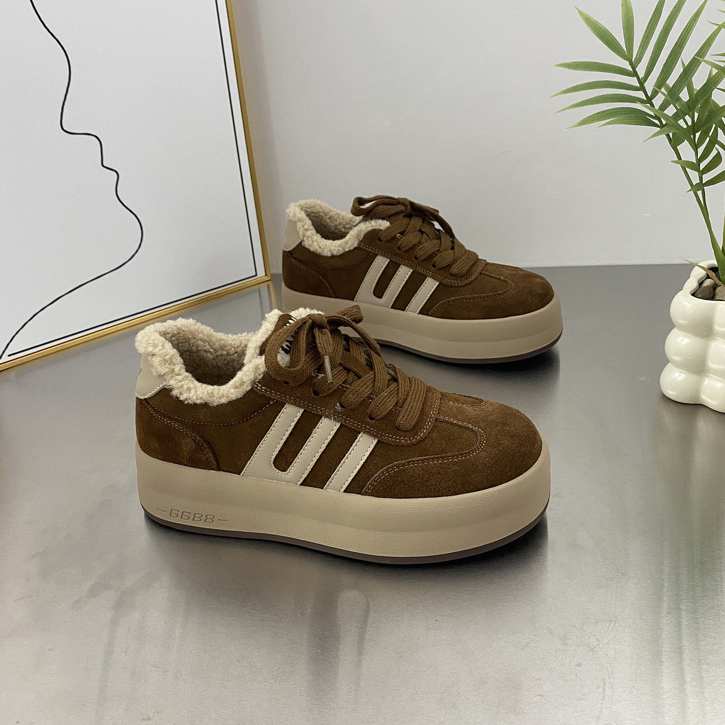 真皮厚底加绒保暖阿甘德训鞋女棉鞋2025冬新款复古休闲板鞋毛毛鞋,淘宝优惠券,粉丝福利购,淘宝优惠卷