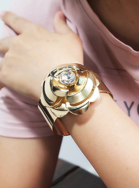 欧美夸张金属玫瑰花手镯颈圈项链