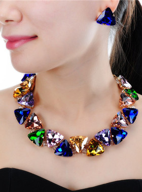 欧美夸张奢华闪亮项链宝石女