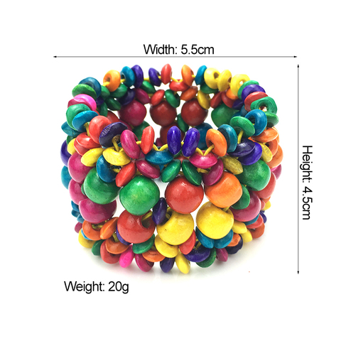 新款波西米亚时尚彩色木珠手链 夸张百搭弹力手镯手环旅游配饰品