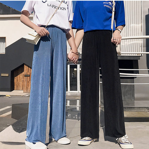 夏薄款高腰垂感宽松长裤学生显瘦直筒拖地裤坠感阔腿裤女直筒冰丝 - 图3