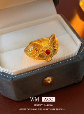24K真金电镀狐狸开口食指戒
