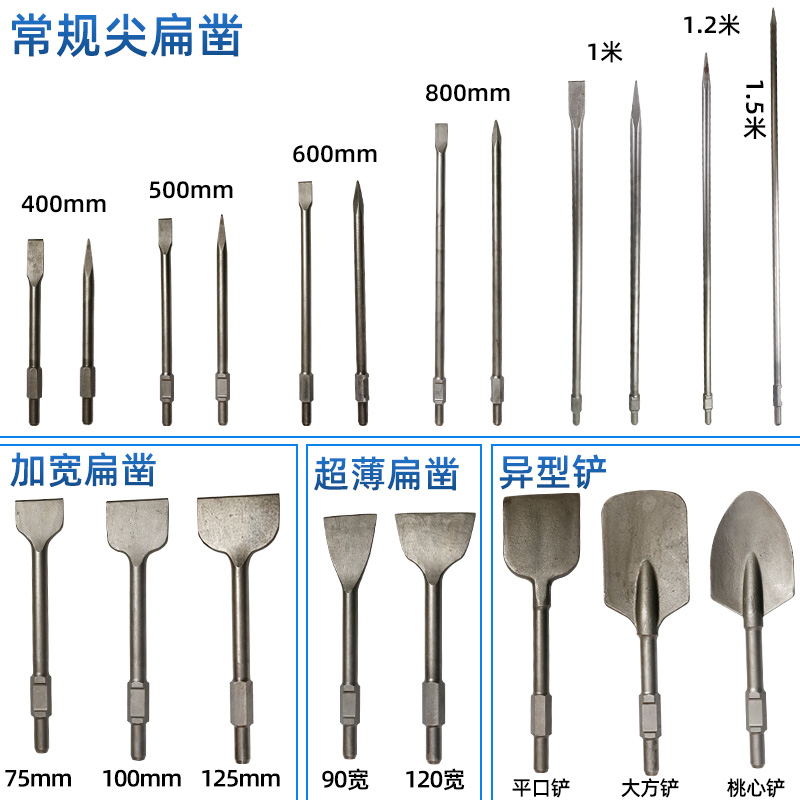 冲击钻头合金电镐65A扁凿凿子尖扁镐钎六角电锤重型大加长镐头