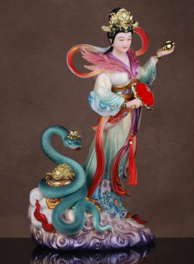 蛇仙姑娘女娲神像娘娘青蛇摆件供奉像体真身招财汉白玉美女蛇站像